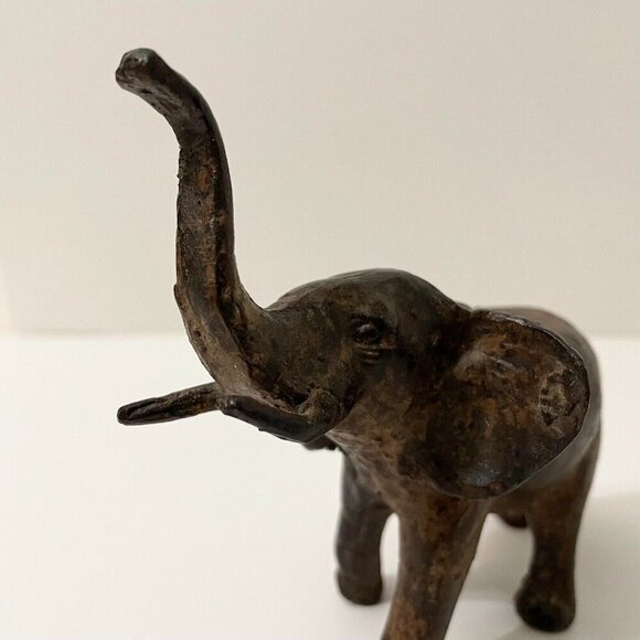 Vintage Elephant Trunk Up Metal Figurine 6 Inch Long Figure Flaws - Picture 2 of 16